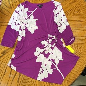 Alfani Purple White Floral Blouse, Size S